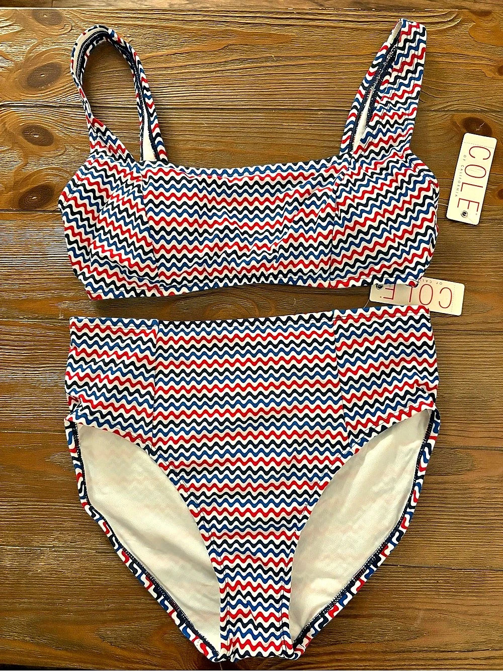 Cole of California Geometric Bikini Set in Red & Blue